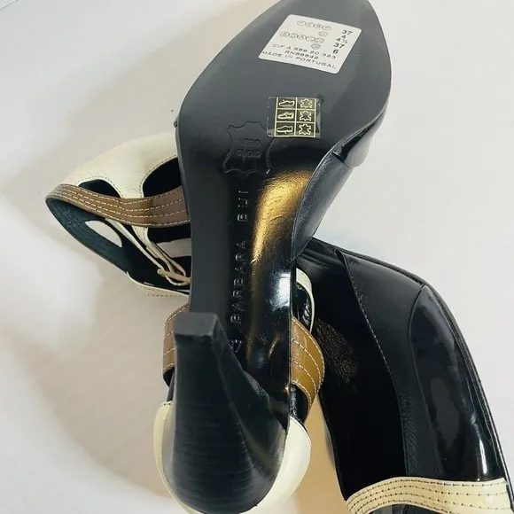 Barbara Bui Vintage heels patent leather Black Cream Brown Almond Toe Size 6