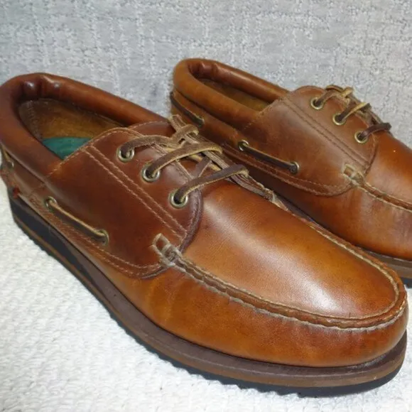 Bass Men's Size 12M Brown Leather Comfort Top Siders Deck Shoes Vibram R812