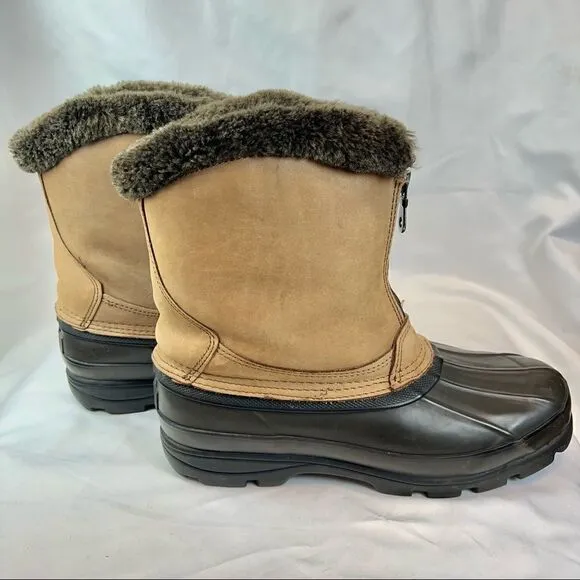 Bass Kodiak Winter Snow Duck Boots Nu Buck Faux Fur Trim Plaid Lining 9M
