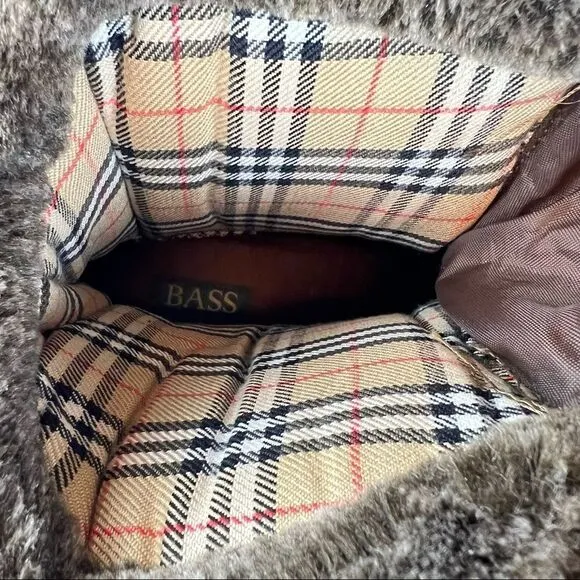 Bass Kodiak Winter Snow Duck Boots Nu Buck Faux Fur Trim Plaid Lining 9M