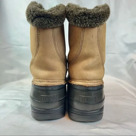 Bass Kodiak Winter Snow Duck Boots Nu Buck Faux Fur Trim Plaid Lining 9M