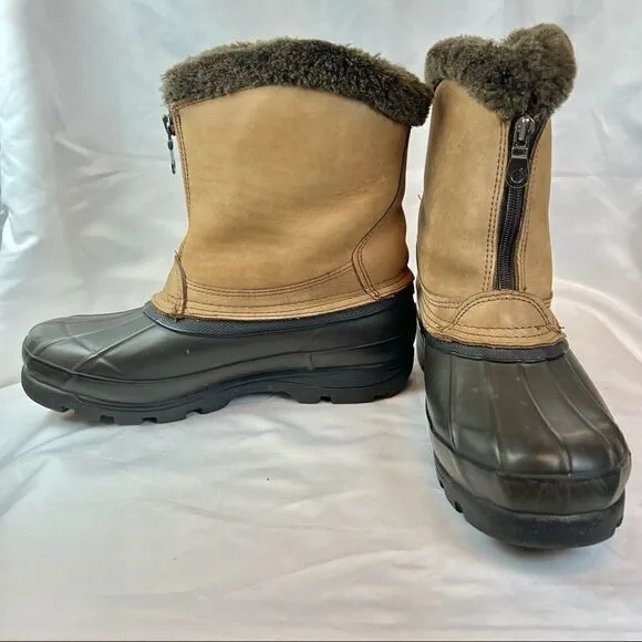 Bass Kodiak Winter Snow Duck Boots Nu Buck Faux Fur Trim Plaid Lining 9M
