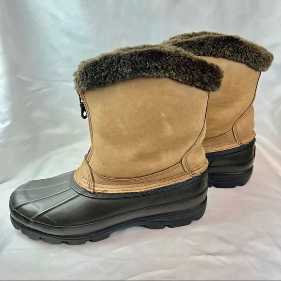 Bass Kodiak Winter Snow Duck Boots Nu Buck Faux Fur Trim Plaid Lining 9M