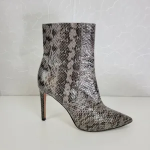 BCBGMaxAzaria Ava Womens Boots Size 8.5 Gray Snakeskin Leather Ankle Booties