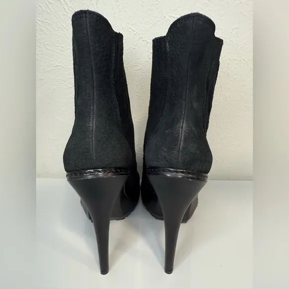 BCBGMAXAZRIA Virginia black suede high heel ankle boots, size 8