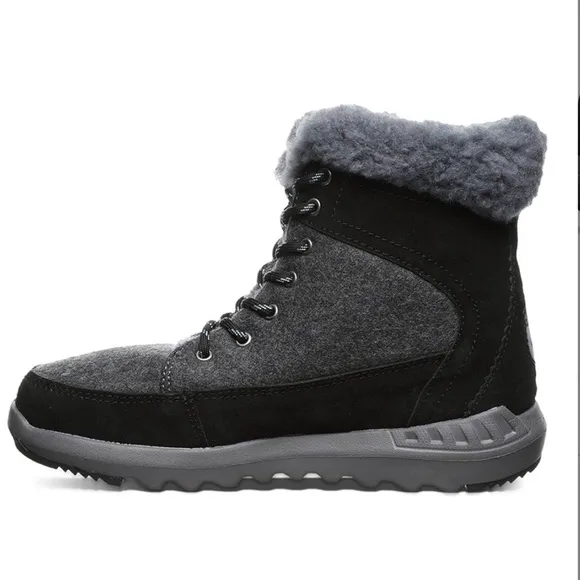 BEARPAW Black &amp; Gray Cheryl Water-Resistant Wool lined Boot Women’s Size 8 NEW