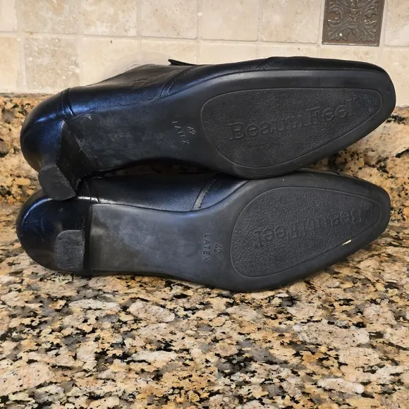 BEAUTIFEEL Rosalina Comfort‎ Heels 20s/30s style Black Leather Brogue 10 / EU 42