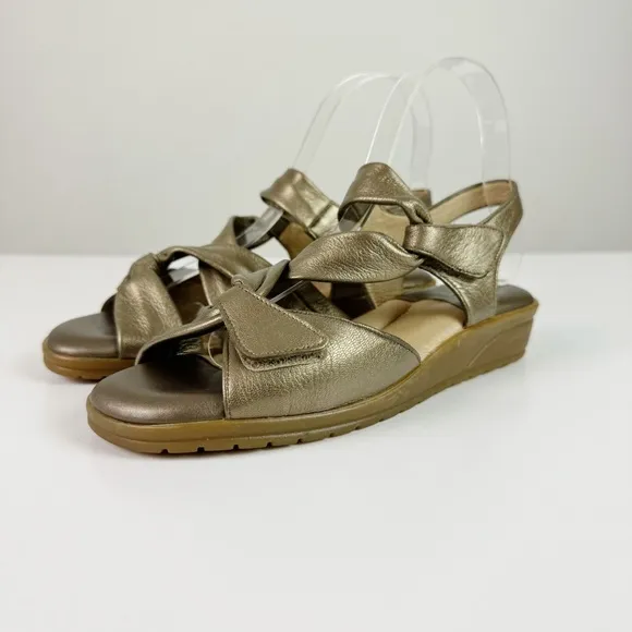 BeautiFeel Venezuela Bronze Leather Comfort Sandals Low Wedge Size 37 US 6 / 6.5