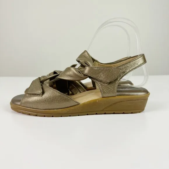 BeautiFeel Venezuela Bronze Leather Comfort Sandals Low Wedge Size 37 US 6 / 6.5