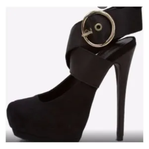 Bebe Black Audryan Size 6 Suede Crossover Heels Platform Wrap NEW