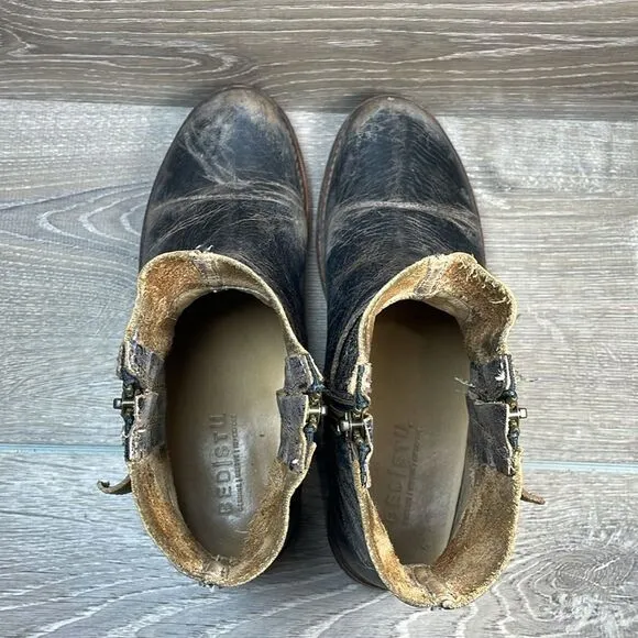 Bed Stu Becca Black Lux Distressed Leather Women’s Sz 10 Zip Buckle Ankle Boots