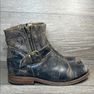 Bed Stu Becca Black Lux Distressed Leather Women’s Sz 10 Zip Buckle Ankle Boots