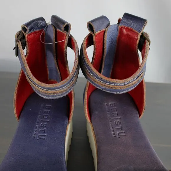 Bed Stu Carroll Platform Leather Sandals Women Size 7 Purple Ankle Strap NEW