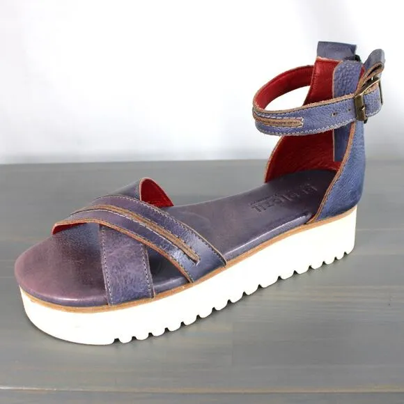 Bed Stu Carroll Platform Leather Sandals Women Size 7 Purple Ankle Strap NEW