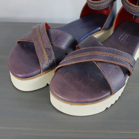 Bed Stu Carroll Platform Leather Sandals Women Size 7 Purple Ankle Strap NEW