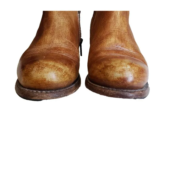 Bed Stu Womens Bridgewater Distressed Leather Tan Ankle Boot Side Zip Size 7