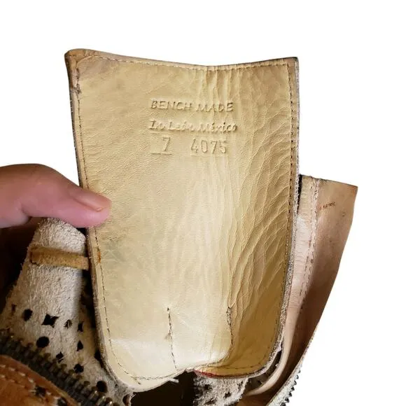 Bed Stu Womens Bridgewater Distressed Leather Tan Ankle Boot Side Zip Size 7