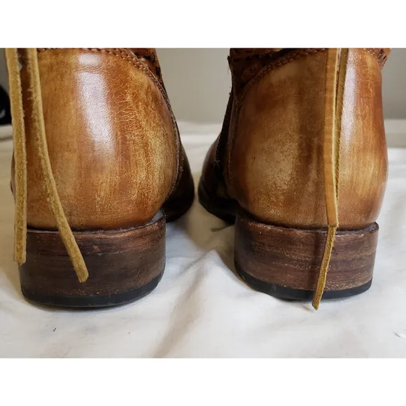 Bed Stu Womens Bridgewater Distressed Leather Tan Ankle Boot Side Zip Size 7