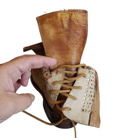 Bed Stu Womens Bridgewater Distressed Leather Tan Ankle Boot Side Zip Size 7