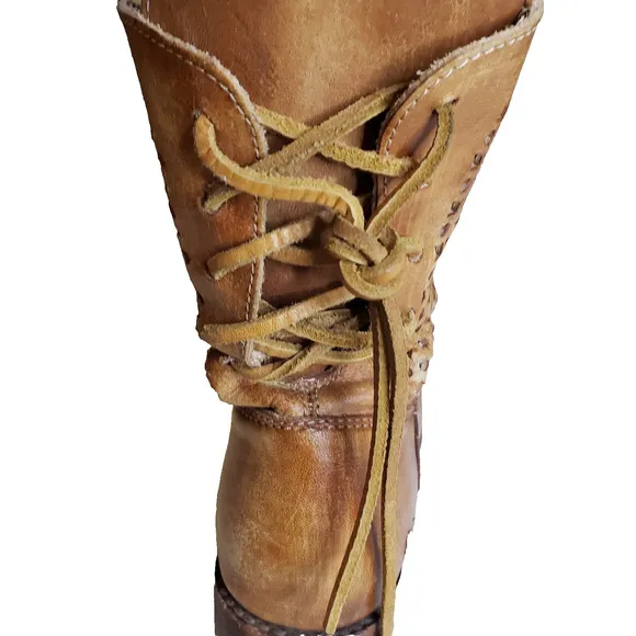 Bed Stu Womens Bridgewater Distressed Leather Tan Ankle Boot Side Zip Size 7