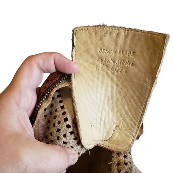 Bed Stu Womens Bridgewater Distressed Leather Tan Ankle Boot Side Zip Size 7
