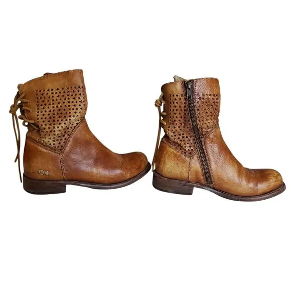 Bed Stu Womens Bridgewater Distressed Leather Tan Ankle Boot Side Zip Size 7