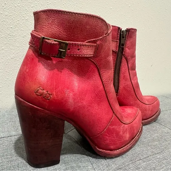 BEDSTU Red Leather Ankle Boots