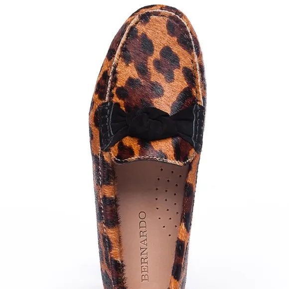 Bernardo Janie Animal Print Leather Loafers Leopard Knotted Ballet Flats Shoes 7
