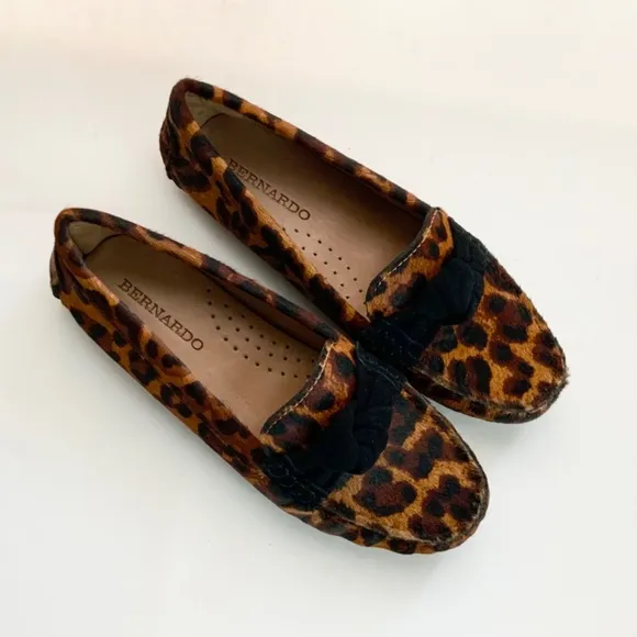 Bernardo Janie Animal Print Leather Loafers Leopard Knotted Ballet Flats Shoes 7