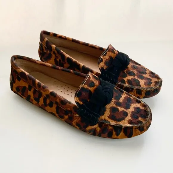 Bernardo Janie Animal Print Leather Loafers Leopard Knotted Ballet Flats Shoes 7