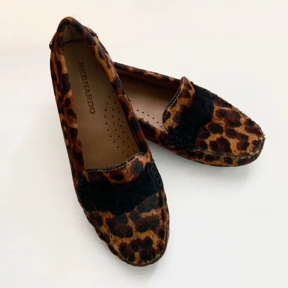 Bernardo Janie Animal Print Leather Loafers Leopard Knotted Ballet Flats Shoes 7
