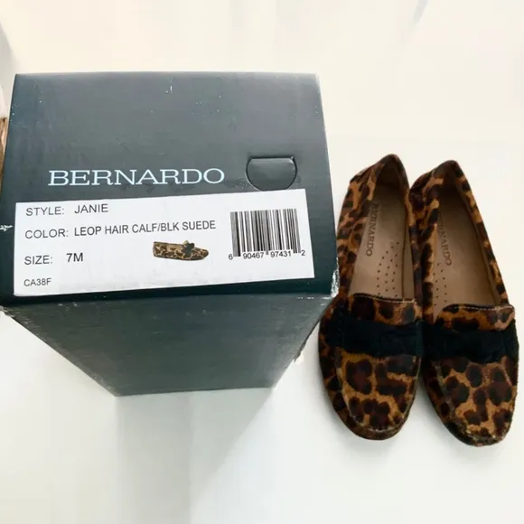Bernardo Janie Animal Print Leather Loafers Leopard Knotted Ballet Flats Shoes 7
