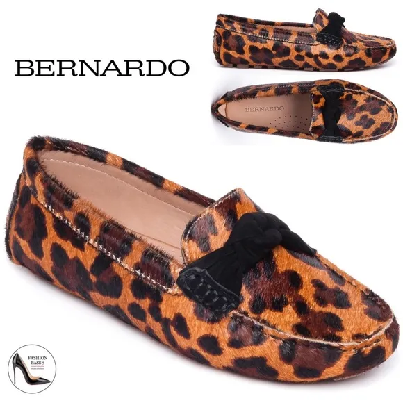 Bernardo Janie Animal Print Leather Loafers Leopard Knotted Ballet Flats Shoes 7