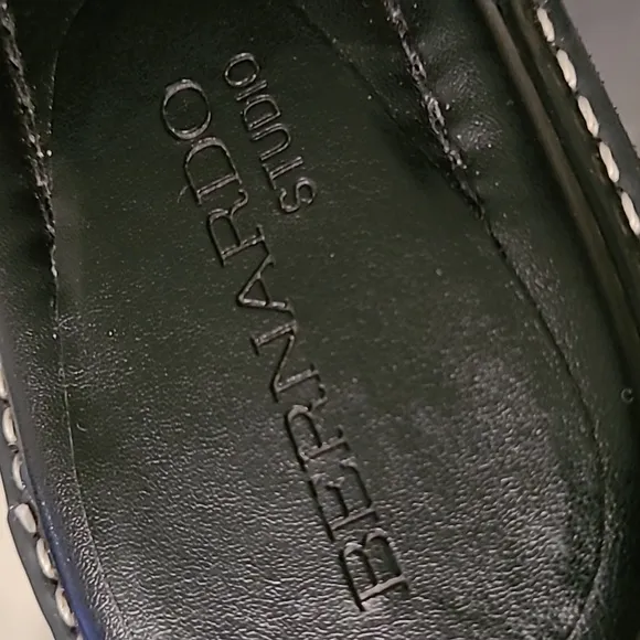 Bernardo Studio Black Basket Weave Woven Leather Heeled Slide Sandals Womens 8.5