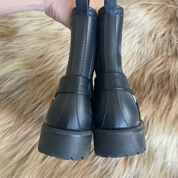 Bernardo Zoe Rain Boot Lug Sole Chelsea Rubber Ankle Bootie in Black