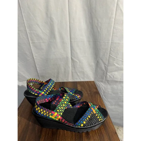 Bernie Mev Wedge Sandals Womens 41 US 10 Rainbow Colorful Fame Woven Comfort