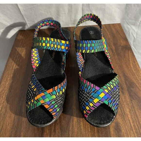 Bernie Mev Wedge Sandals Womens 41 US 10 Rainbow Colorful Fame Woven Comfort