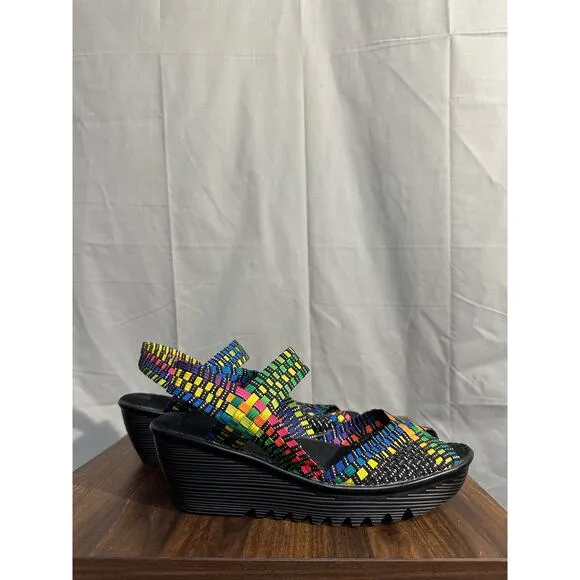 Bernie Mev Wedge Sandals Womens 41 US 10 Rainbow Colorful Fame Woven Comfort