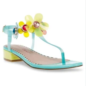 Betsey Johnson Alanni Flower Embellished Flat Sandals NIB 6.5
