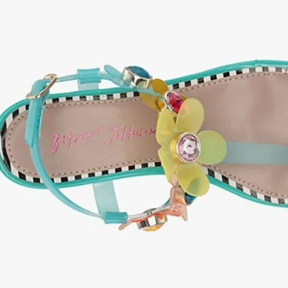 Betsey Johnson Alanni Flower Embellished Flat Sandals NIB 6.5