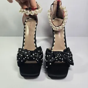 Betsey Johnson Black Pearl-Embellished Women's Heels