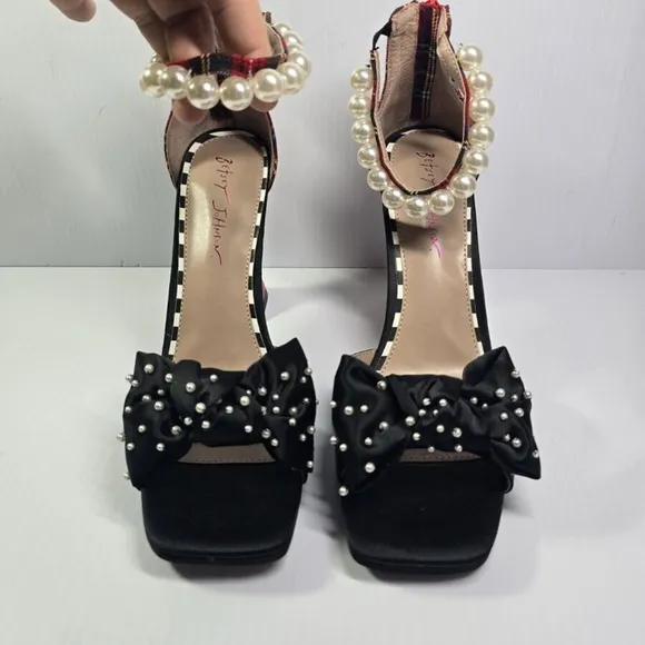 Betsey Johnson Black Pearl-Embellished Women's Heels