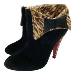 Betsey Johnson Tobi Black Suede/Leopard Print Ankle Boots Womens 6.5