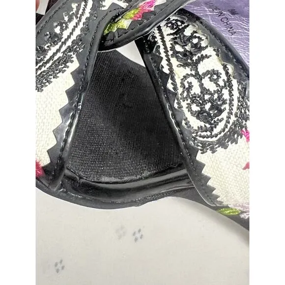 BEVERLY FELDMAN 8 Floral Wedge Sandals Embroidered High Heels Slip RARE Vintage