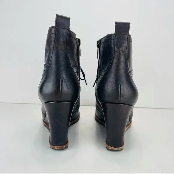 BIALA ALYSSA BROWN LUXURY LEATHER WEDGE HIGH HEEL LACE UP &amp; ZIPPER ANKLE BOOTS