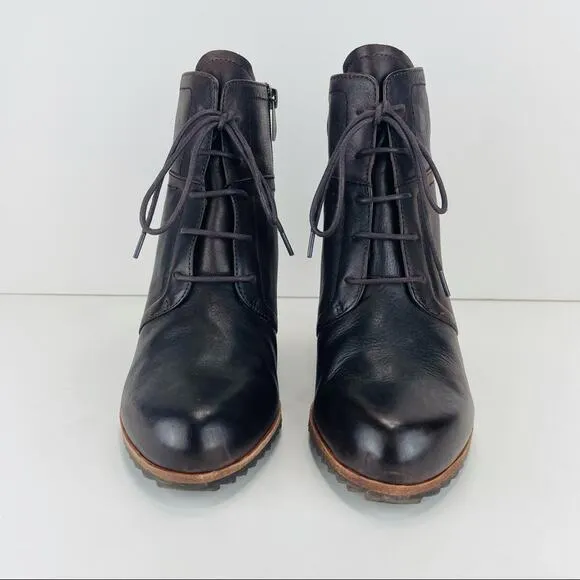 BIALA ALYSSA BROWN LUXURY LEATHER WEDGE HIGH HEEL LACE UP &amp; ZIPPER ANKLE BOOTS