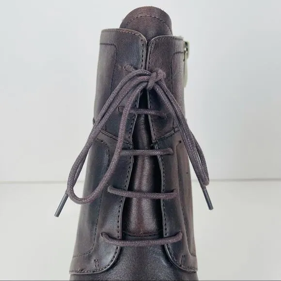 BIALA ALYSSA BROWN LUXURY LEATHER WEDGE HIGH HEEL LACE UP &amp; ZIPPER ANKLE BOOTS