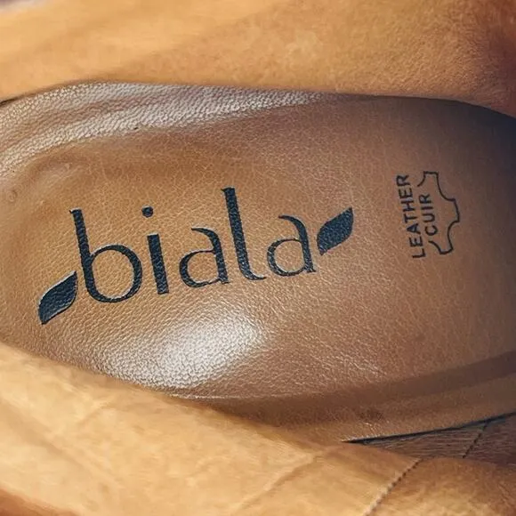 BIALA ALYSSA BROWN LUXURY LEATHER WEDGE HIGH HEEL LACE UP &amp; ZIPPER ANKLE BOOTS