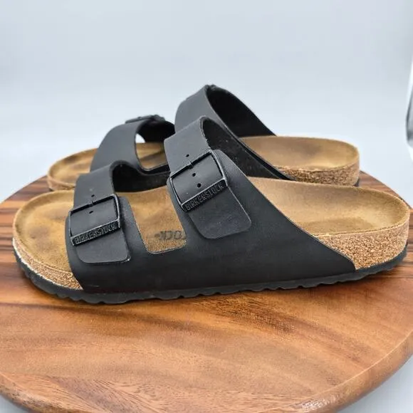 Birkenstock Arizona Sandals Mens 11 Black Birko Flor Double Strap Buckle Comfort