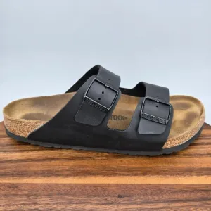 Birkenstock Arizona Sandals Mens 11 Black Birko Flor Double Strap Buckle Comfort